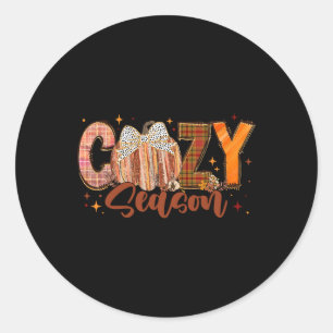 Retro Cosy Season Pumpkin Bow Tis The Season Thank Classic Round Sticker