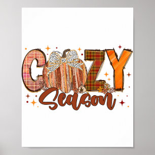Retro Cosy Season Pumpkin Bow Tis The Season Thank Poster