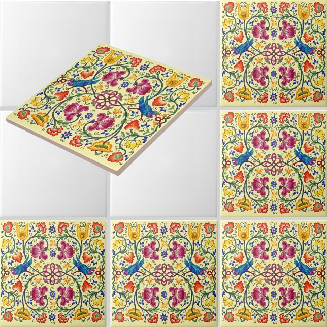 Retro Country Chickens In Flower Garden Pattern Ceramic Tile (Creator Uploaded)