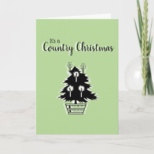 Retro Country Christmas Tree Green Customisable Holiday Card (Front)