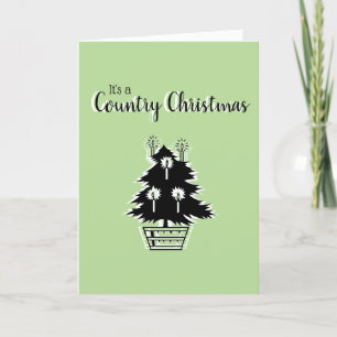Retro Country Christmas Tree Green Customisable Holiday Card