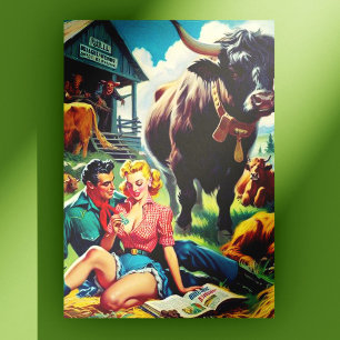 Retro Country Couple Illustration Postcard