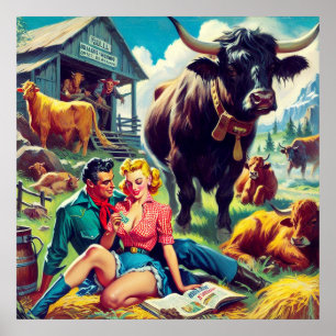 Retro Country Couple Illustration Poster