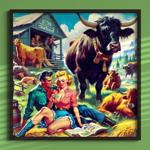 Retro Country Couple Illustration Poster