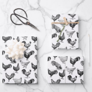 Retro Country Farm Chicken Pattern Wrapping Paper Sheet
