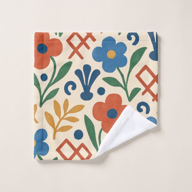 Retro Country Floral Trellis Pattern Bath Towel Set (Wash Cloth)