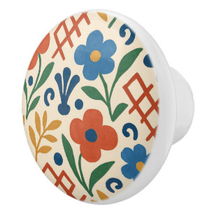 Retro Country Floral Trellis Pattern Ceramic Knob