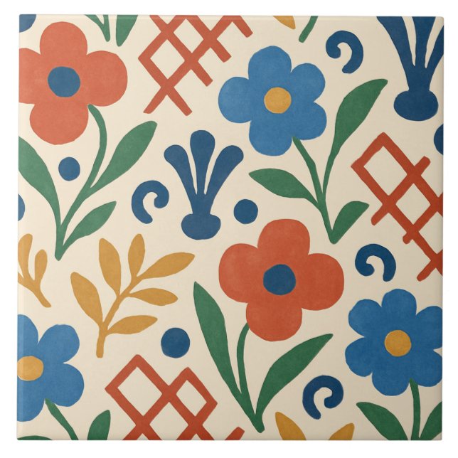 Retro Country Floral Trellis Pattern Ceramic Tile (Front)