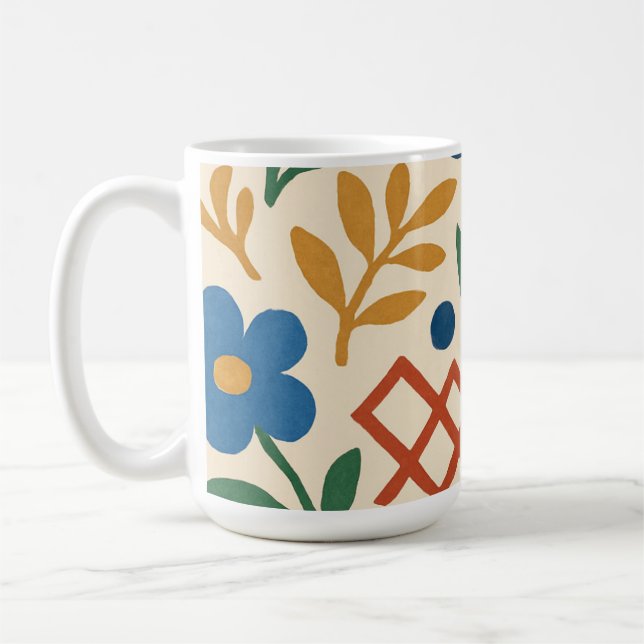 Retro Country Floral Trellis Pattern Coffee Mug (Left)