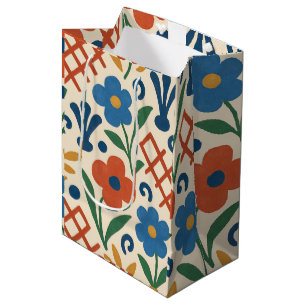 Retro Country Floral Trellis Pattern Medium Gift Bag
