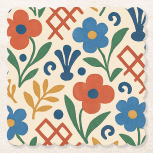 Retro Country Floral Trellis Pattern Paper Coaster