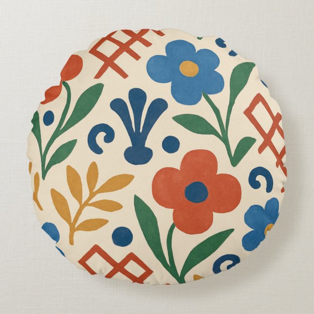 Retro Country Floral Trellis Pattern Round Cushion (Front)