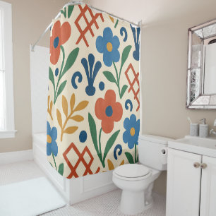 Retro Country Floral Trellis Pattern Shower Curtain