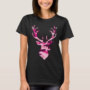 Retro Country Pink Camo Deer Antlers Stylish Women T-Shirt