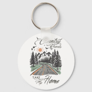 Retro Country Roads Take Me Home Vintage Mountain Key Ring