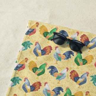 Retro Country Rooster Beach Towel