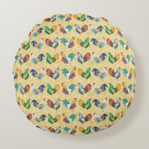Retro Country Rooster Round Cushion