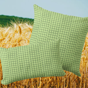 Retro Country Vintage Fun Green Gingham Checks Cushion