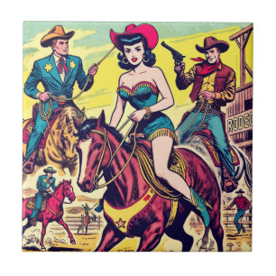 Retro Country Western Comics Ceramic Tile