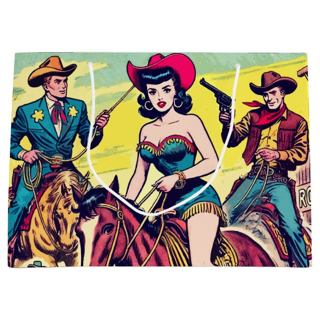 Retro Country Western Comics Large Gift Bag (Front)