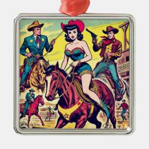 Retro Country Western Comics Metal Ornament