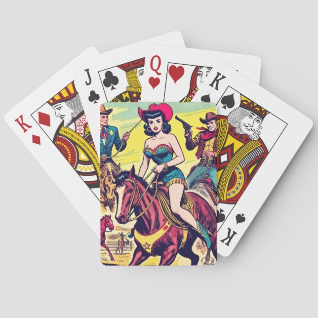 Retro Country Western Comics Playing Cards (Back)