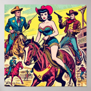 Retro Country Western Comics Poster
