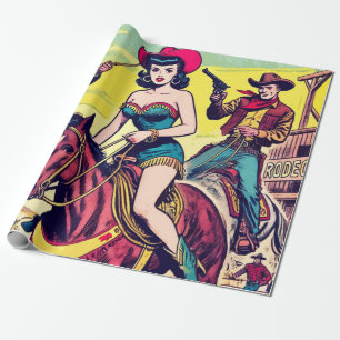 Retro Country Western Comics Wrapping Paper
