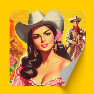 Retro Country Woman Square Sticker