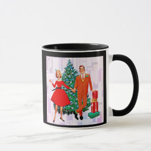 RETRO COUPLE 1950's CHRISTMAS COFFEE MUG