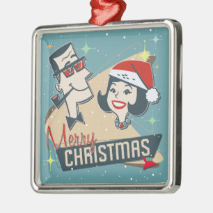 Retro Couple Christmas Vintage 1950s Holiday Metal Ornament