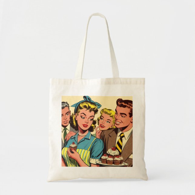 Retro Couple Cupcake Comics Tote Bag (Front)