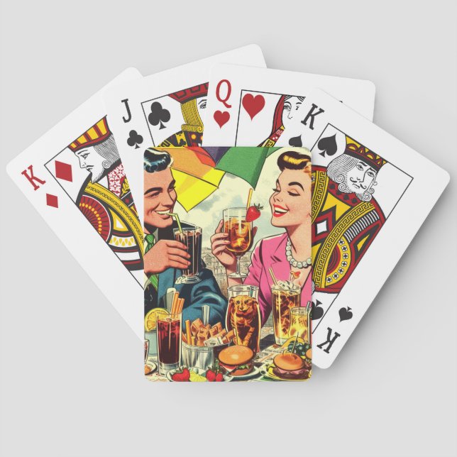 Retro Couple Drinks Comics Playing Cards (Back)