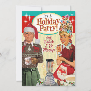 Retro Couple Funny Christmas Holiday Party Invite