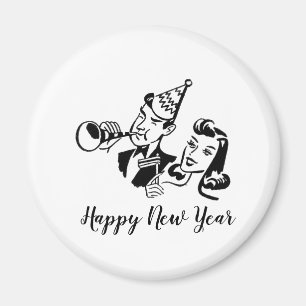 Retro Couple Happy New Year Magnet