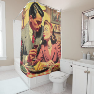 Retro Couple Illustration Shower Curtain