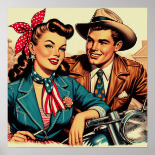 Retro Couple Illustrsation Poster
