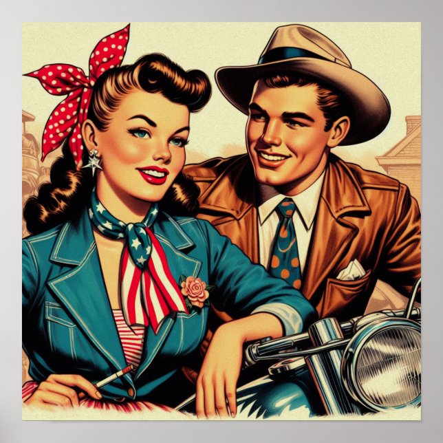Retro Couple Illustrsation Poster (Front)