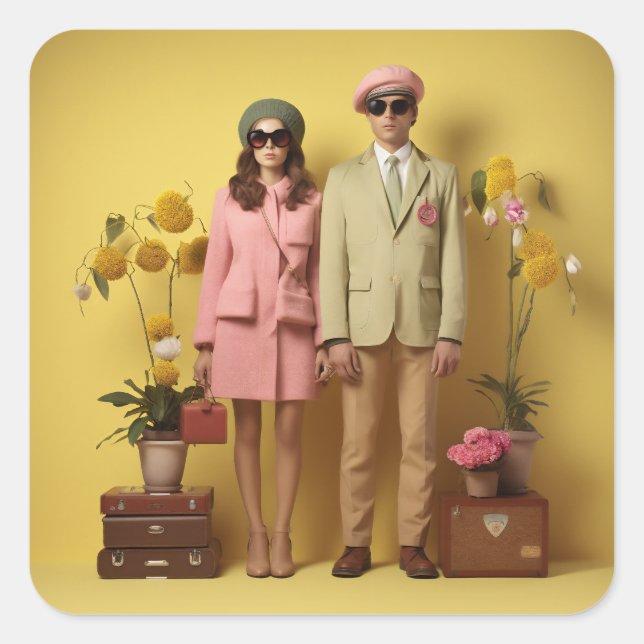 Retro Couple In Yellow Square Sticker (Front)