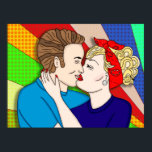 Retro Couple Kissing, 1950's Pop Art  Poster<br><div class="desc">1950's Retro Couple Kissing Pop Art Style 1950 s hand drawn art.</div>