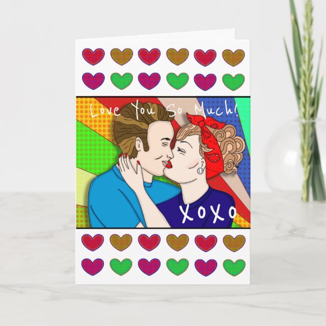 Retro Couple Kissing Valentine's Day Pop Art Style Card (Front)