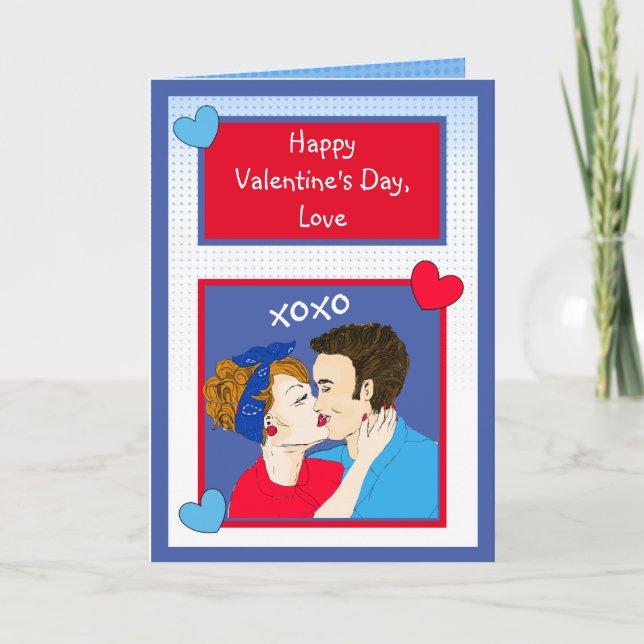 Retro Couple Kissing xoxo Valentines Day Card (Front)