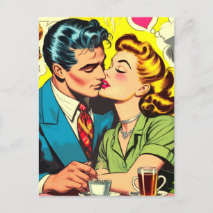 Retro Couple Love Comics Postcard