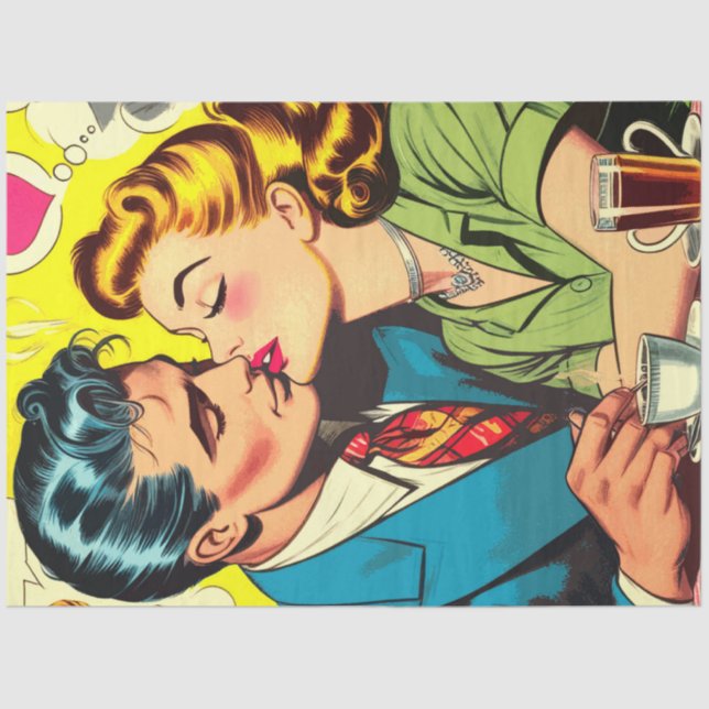 Retro Couple Love Comics Tissue Paper (Front)