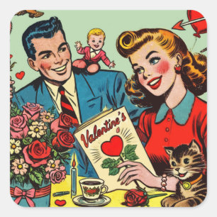 Retro Couple Love Valentine's Comics Square Sticker