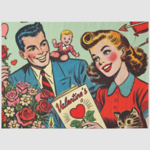 Retro Couple Love Valentine's Comics Tissue Paper