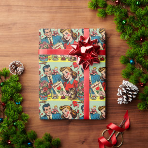 Retro Couple Love Valentine's Comics Wrapping Paper