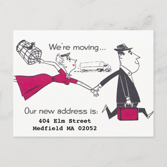 Retro Couple On the Move Change of Address Announcement Postcard (Front)