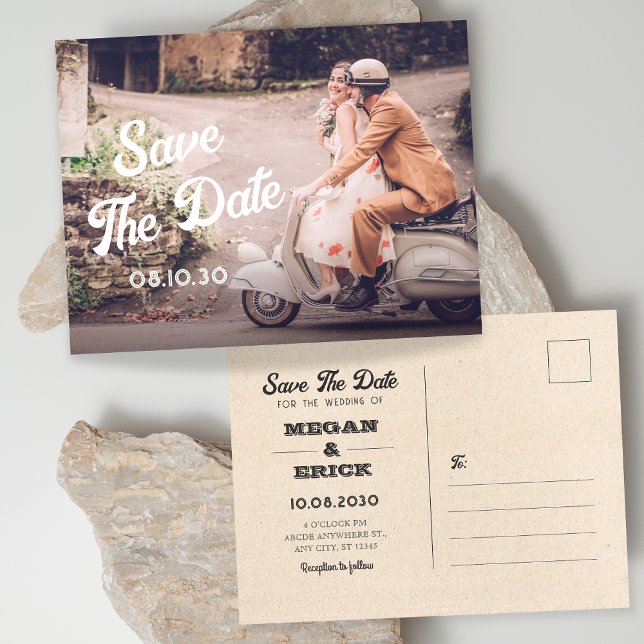 Retro couple wedding invitation postcard (Creator Uploaded)