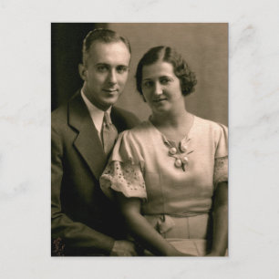 Retro Couple Wedding Portrait 1933 Postcard